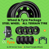 WHEEL & TYRE PACKAGE: 265/70R17 All Terrain Tyre & 17x8.0 Black Steel Wheel (W&T) MRTZ9