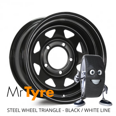 Black Steel Rim with White Line 13” to 17" - BWL (1x Wheel) Triangle Hole