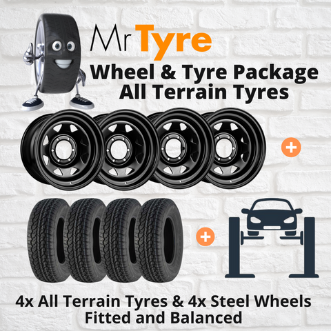 Wheel & Tyre Package 265/70R16 All Terrain Tyre & 16x8.0 Black Steel Wheel (W&T) MRTZ9