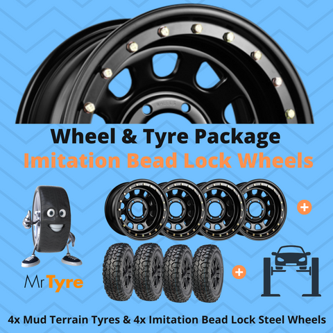 Wheel & Tyre Package 245/75R16 Mud Tyres & 16x8.0 Imitation Bead Lock Wheels (W&T) MRTZ9